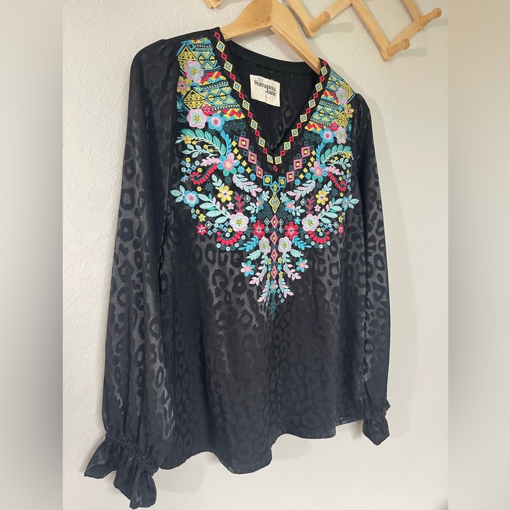 Savannah Jane Leopard Print Black Floral Embroide… - image 2